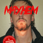 Mayhem från Arkiv by Unsolved med ett porträtt av en man och röd titel över ansiktet.