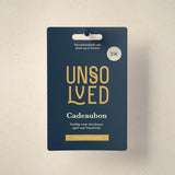 Cadeaubon van Unsolved van 35 euro met een donkergroene achtergrond en geel logo.